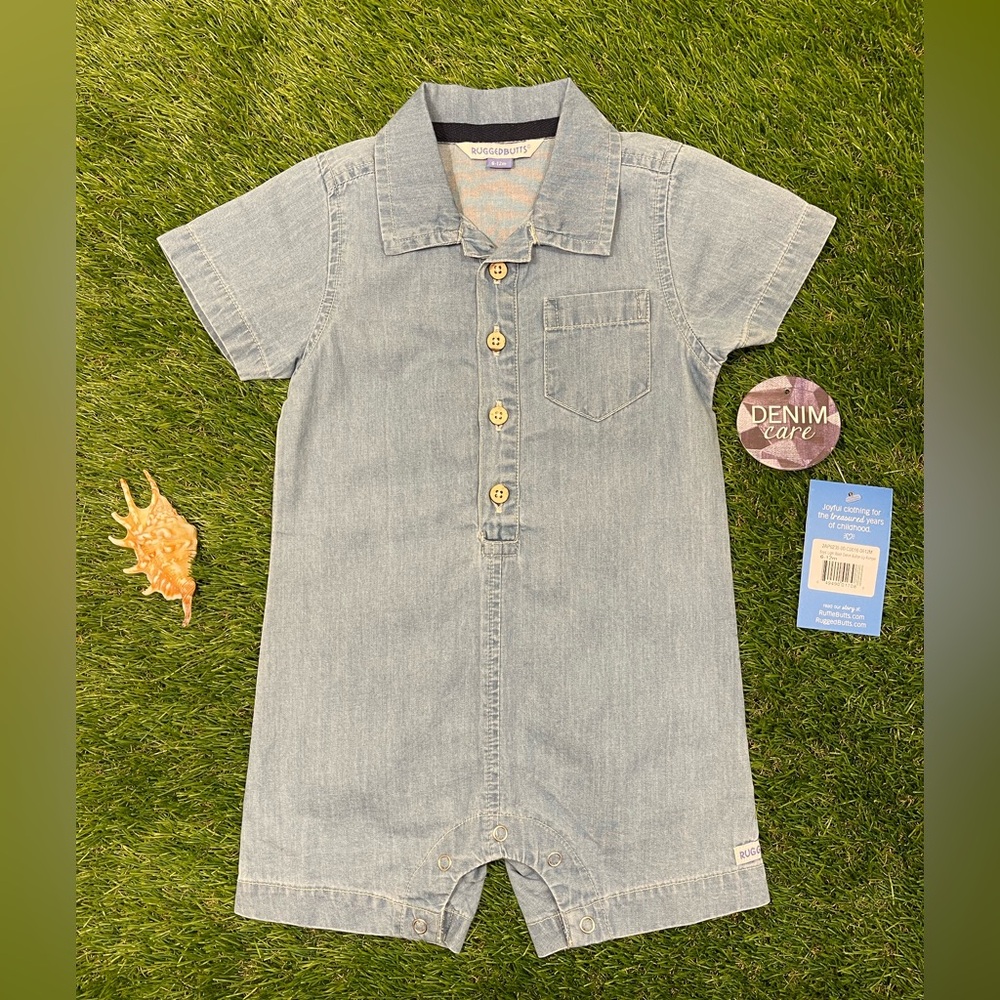 NWT Rugged Butts Light Blue Denim Romper